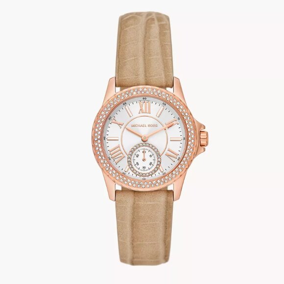 MICHAEL KORS MK4719 WHITE DIAL TAN CROC SUEDE LEATHER STRAP WOMENS WATCH